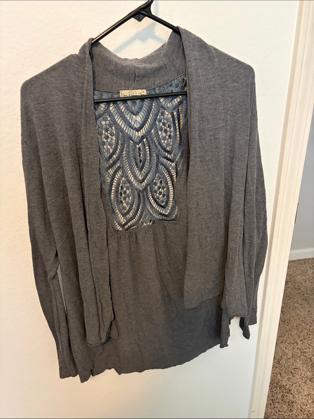 live and let live Gray Open-Front Cardigan with Crochet Back